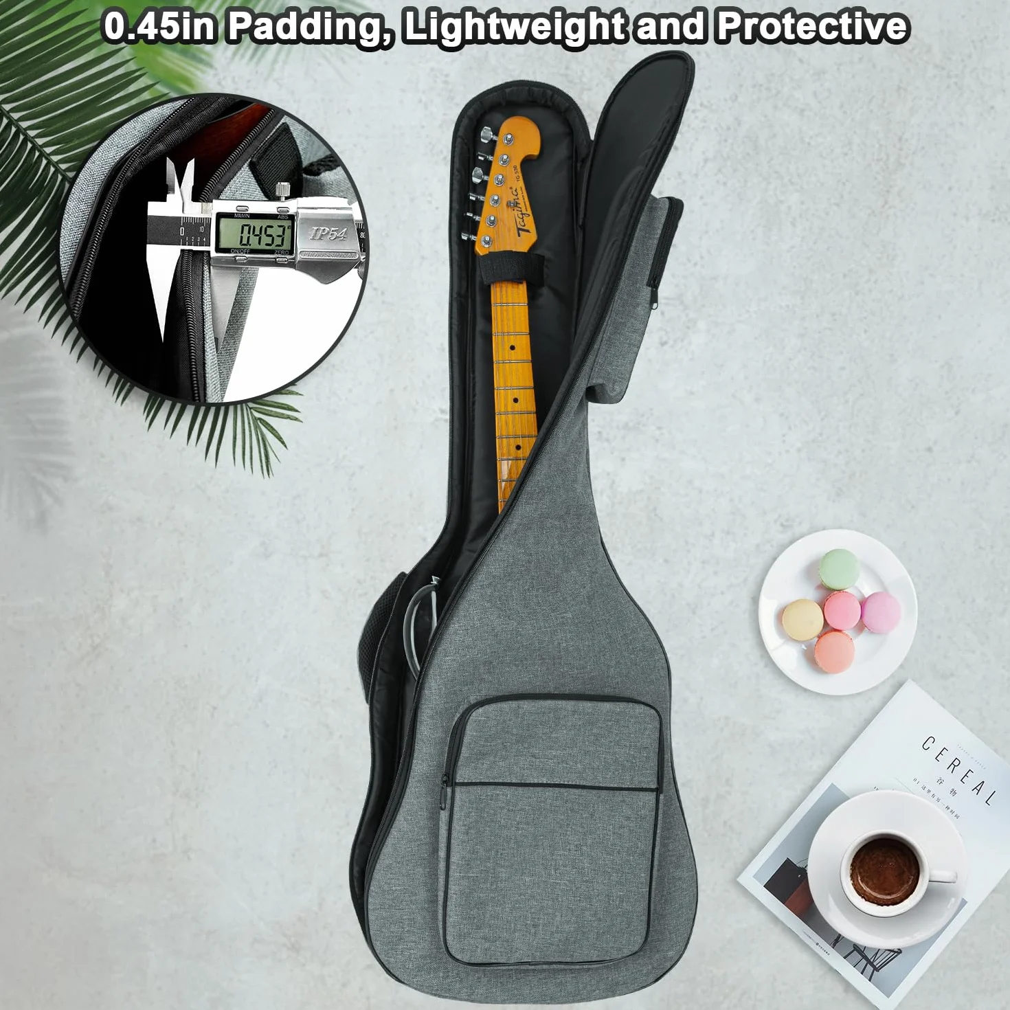 Bolsa de guitarra eléctrica, 39 40 pulgadas, bolsa de guitarra eléctrica, funda acolchada de 0.4 pulgadas de grosor, resistente al agua con dos bolsillos, almohadilla protectora para el cuello, gris