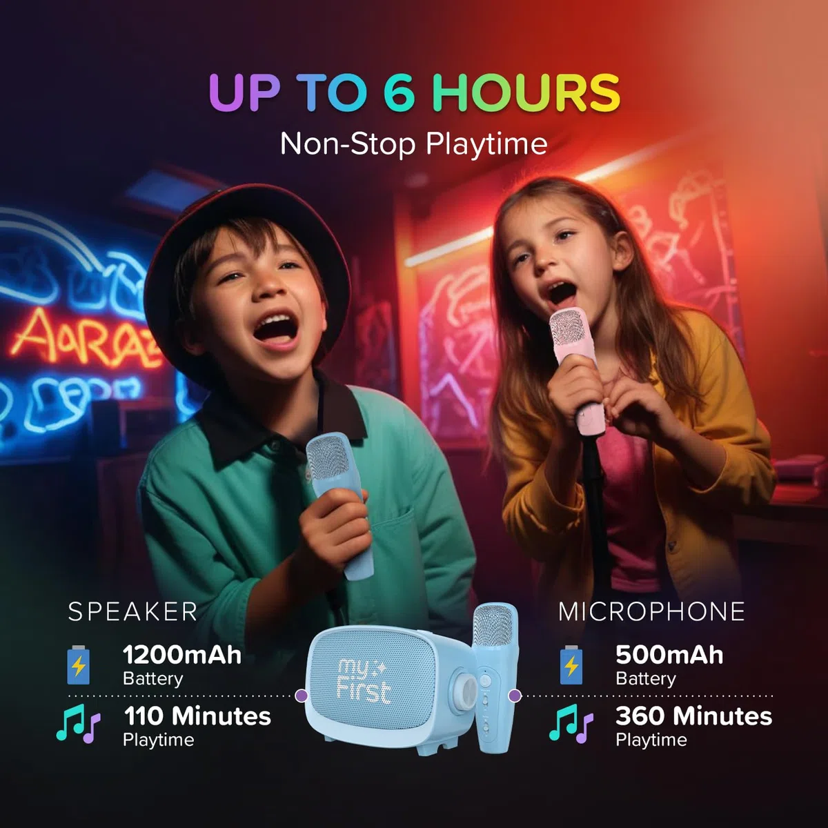 myFirst Voice 2 - Karaoke Infantil portátil con micrófono inalámbrico y Altavoz Bluetooth, Efectos de Voz Divertidos y Eco, Karaoke para niños y niñas (Azul)