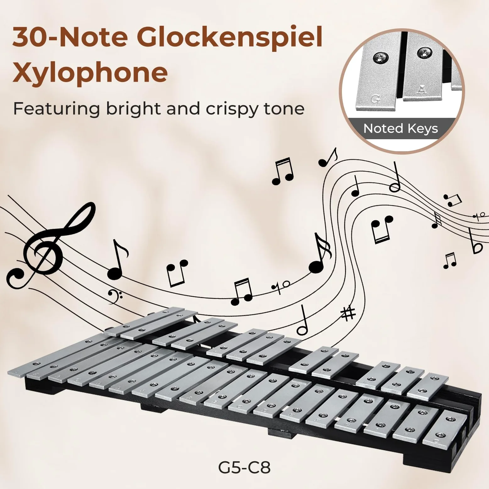 KOMFOTTEU Xilófono de 30 Notas, Instrumento de Percusión con Teclas de Aluminio y 2 Mazos, Carillón Infantil con Bolsa de Transporte, Instrumento Musical para Niños y Adultos