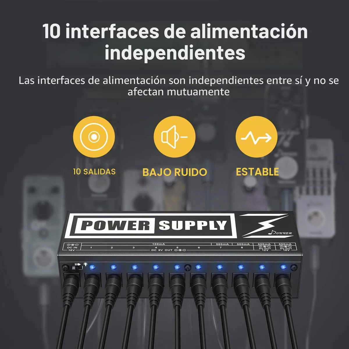 Donner DP-2 Fuente de Alimentación para Pedal de Efectos para Guitarra Portable, con Adaptador y Cables de Alimentación, Versión Avanzada