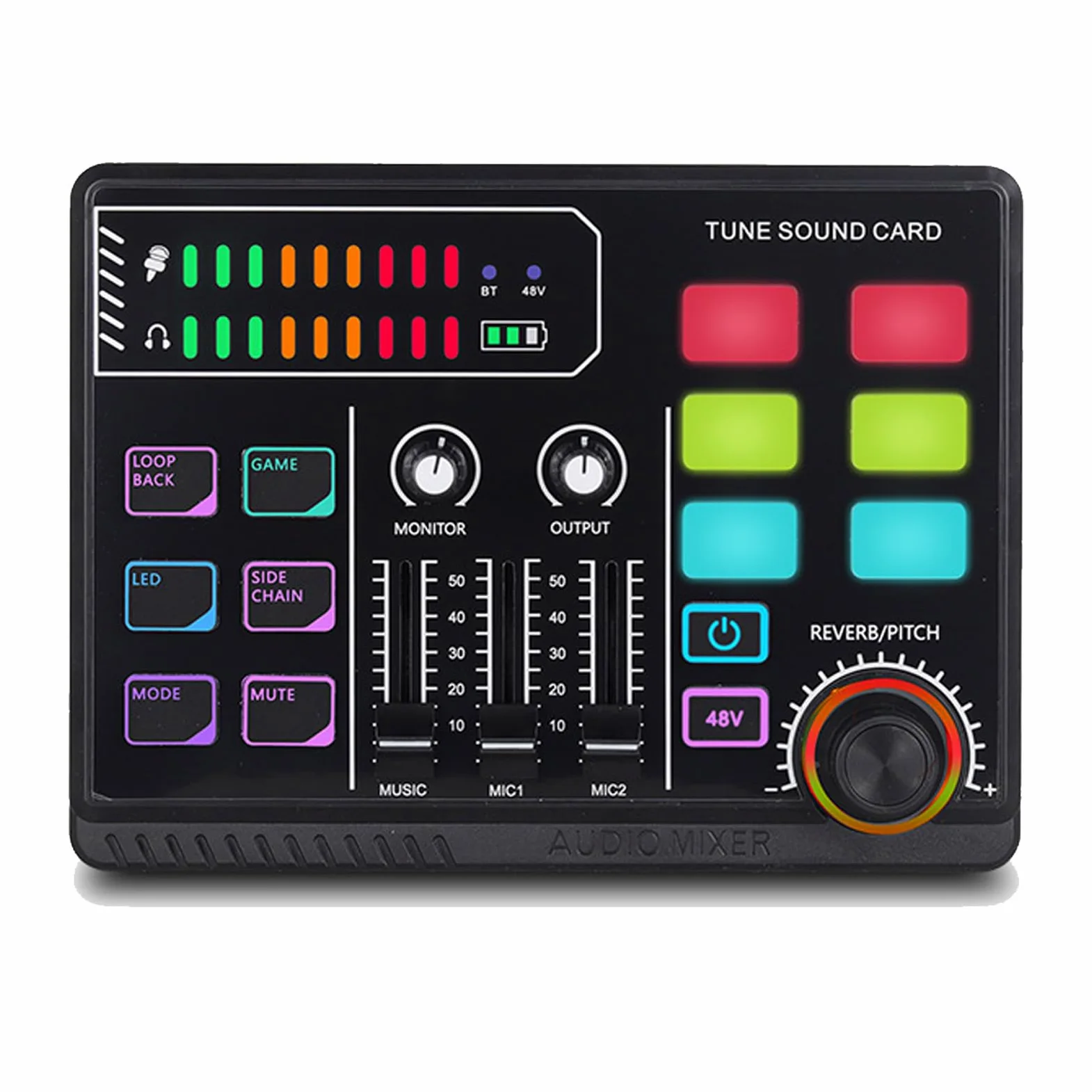Mezclador de Audio Para Juegos con Alimentación Phantom de 48 V, Mezclador para PC, Streaming, Mezclador RGB para Micrófono Xlr,Mezclador de Audio para PC/Teléfono/Creadores de Juegos/Directo/Youtube