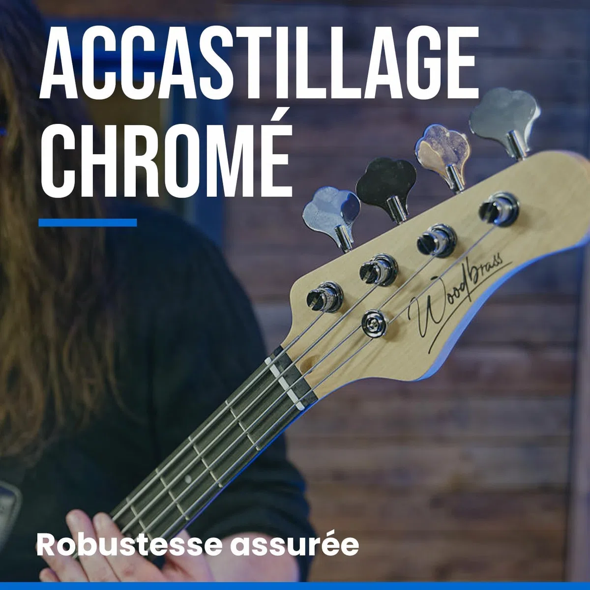Bajo eléctrico Woodbrass JB100 Sunburst – Guitarra baja versátil ideal para principiantes – Cuerpo forma JB Tilo americano Tecla de arce – Estilo rock, pop, funk, country, hard, metal
