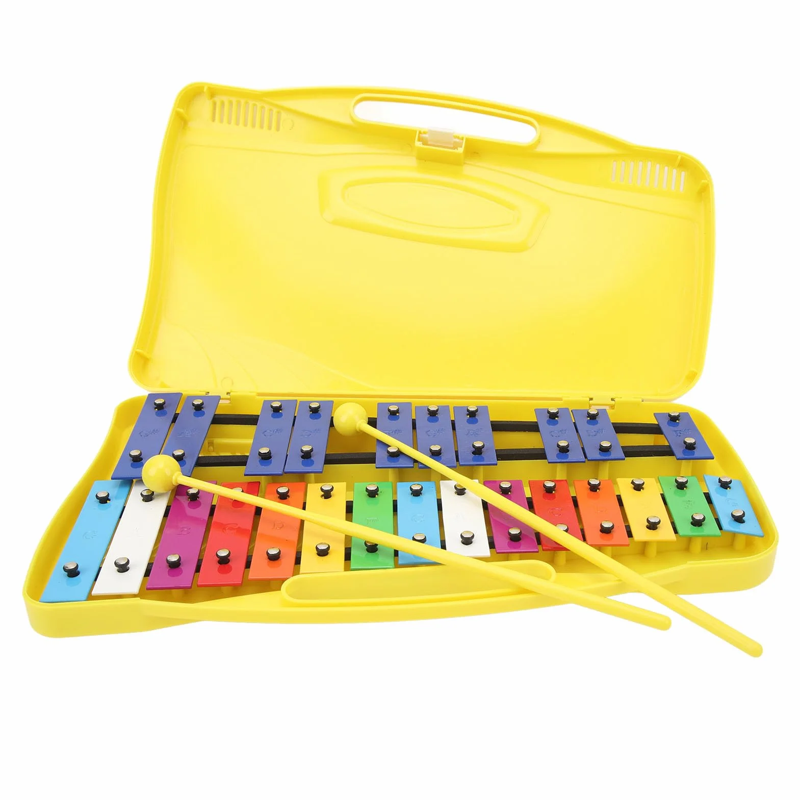 Generic Caja Amarilla para Niños Xilófono Profesional de 25 Notas Fuerte y Resistente Al Desgaste para Niños Llaves de Metal Aluminio 15,4 X 9,1 X 1,6 Pulgadas