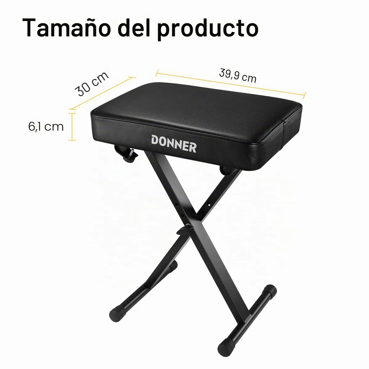 Donner - Banco de Teclado con Esponja de Alta Densidad Ajustable, diseño Antideslizante, Color Negro