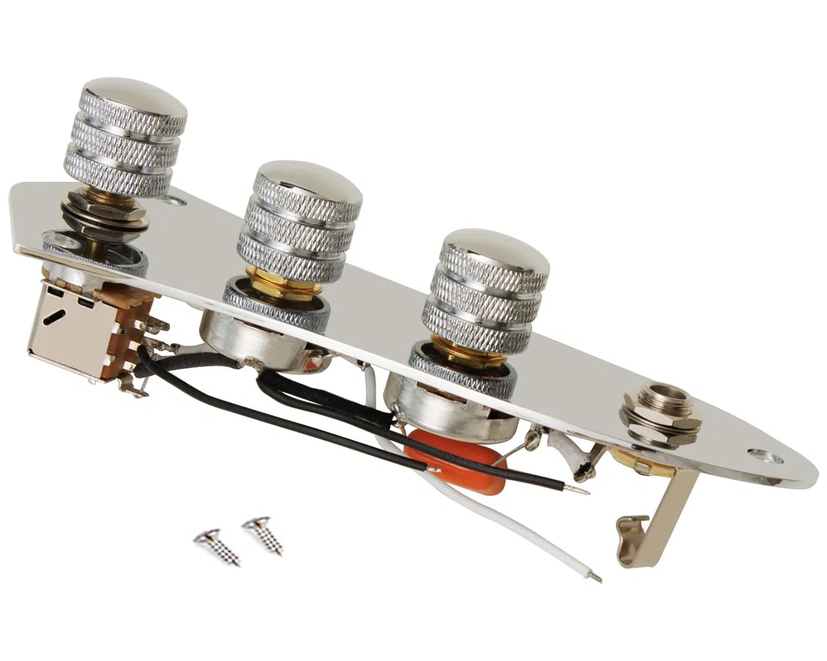Placa de control precableada para bajo jazz, placa de control de bajo J cargada con arnés de cableado, potenciómetros de empuje y tracción, conector de salida de contacto completo, como piezas