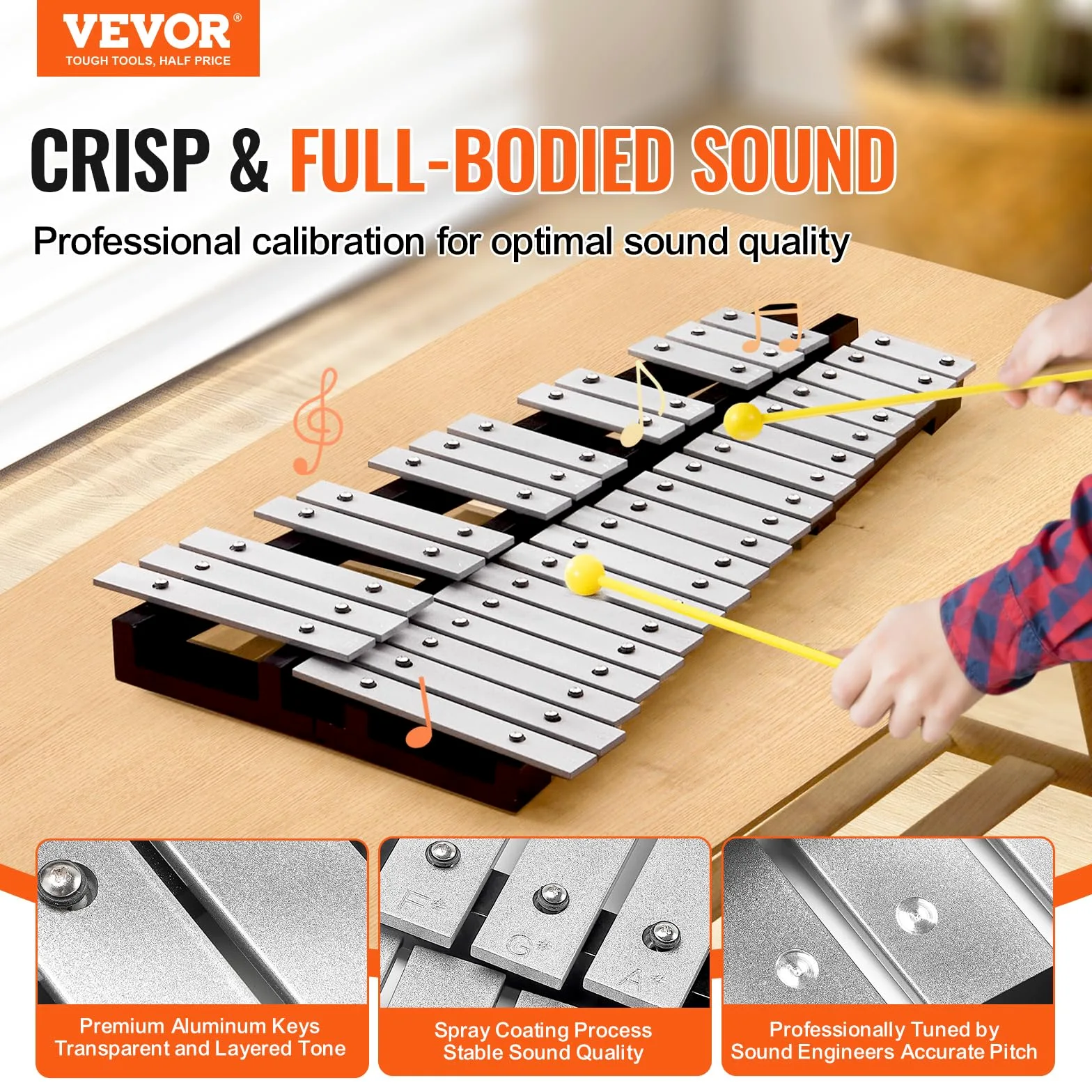 VEVOR Kit de Campana de Xilófono Glockenspiel de 32 Notas Instrumento de Percusión con Mazos, Baquetas y Bolsa de Transporte, Juego de Instrumentos de Percusión Profesional para Adulto, Estudiante