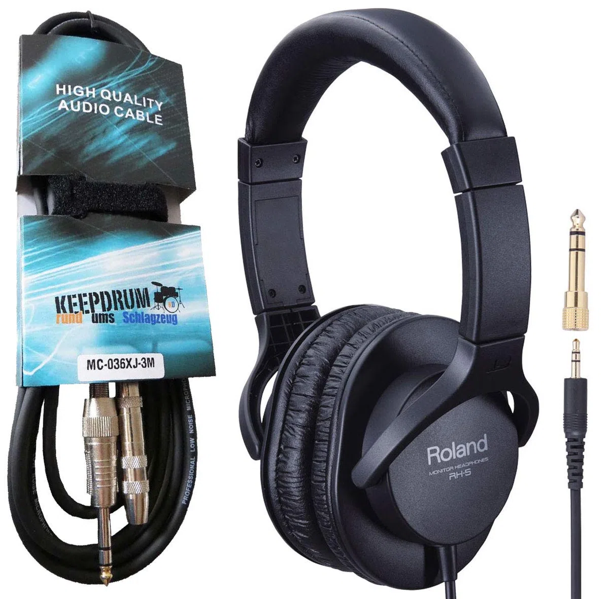 Roland Auriculares estéreo RH-5 cerrados + cable de extensión keepdrum de 3 m
