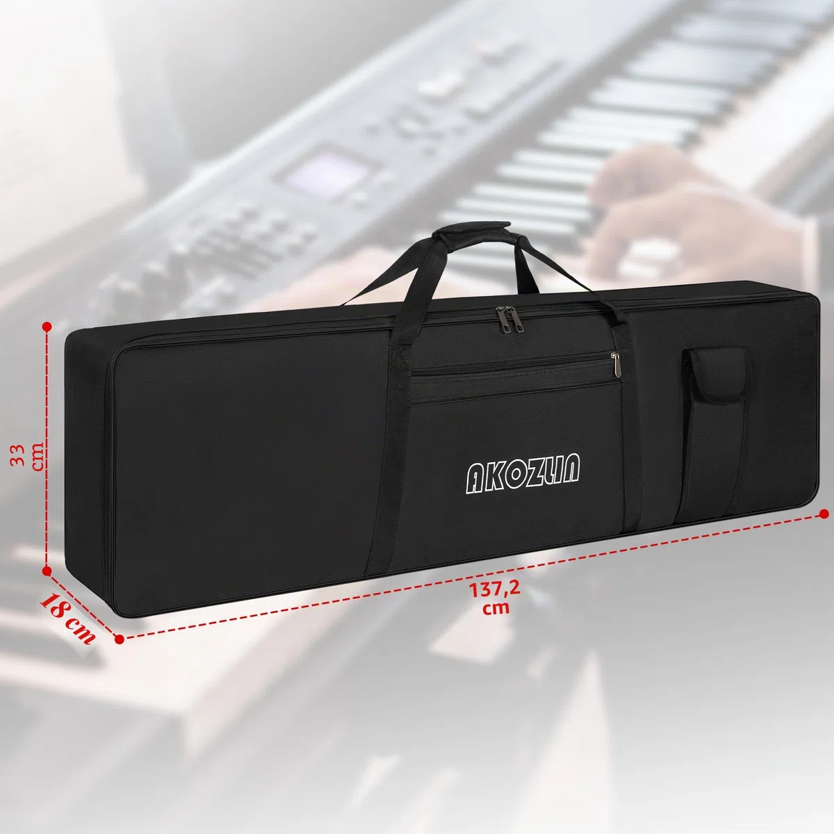 AKOZLIN Funda para teclado para 61/76/88 teclas, portátil, para teclado de piano eléctrico, bolsa para conciertos 600D de tela Oxford con acolchado de 10 mm de espesor, negra, Negro, 88 Keys, Classic