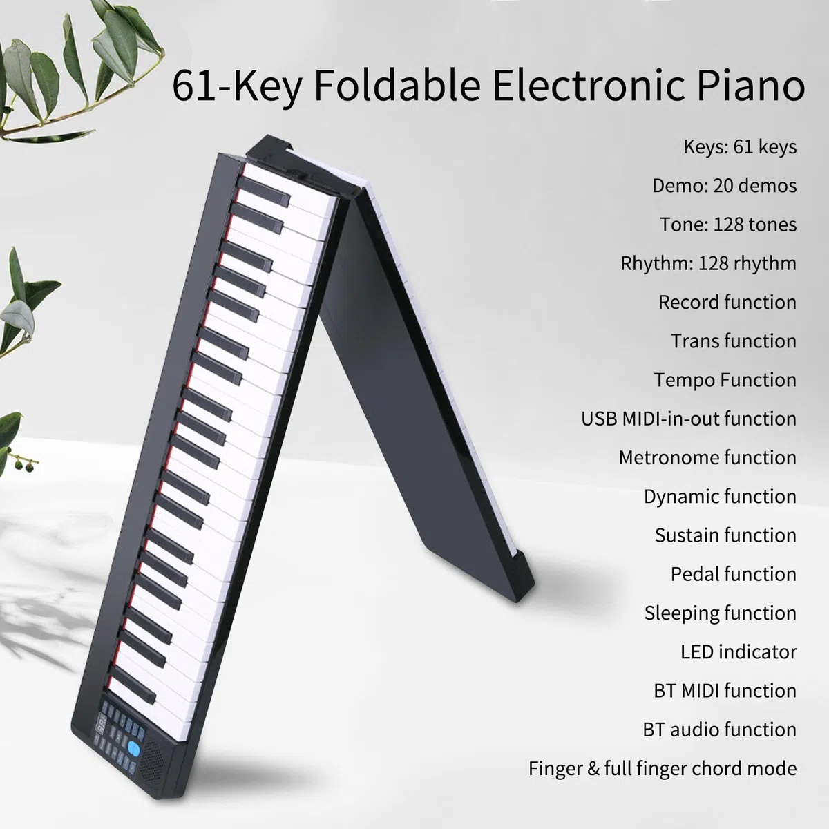 Piano electrónico plegable de 61 teclas Órgano electrónico multifuncional Piano digital plegable Teclado de piano sensible de 61 teclas con pantalla LCD Batería recargable incorporada Conectivi