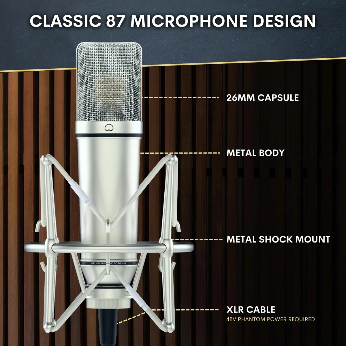 Micrófono Condensador de Estudio MA-87 grabación Vocal de Calidad con un presupuesto reducido