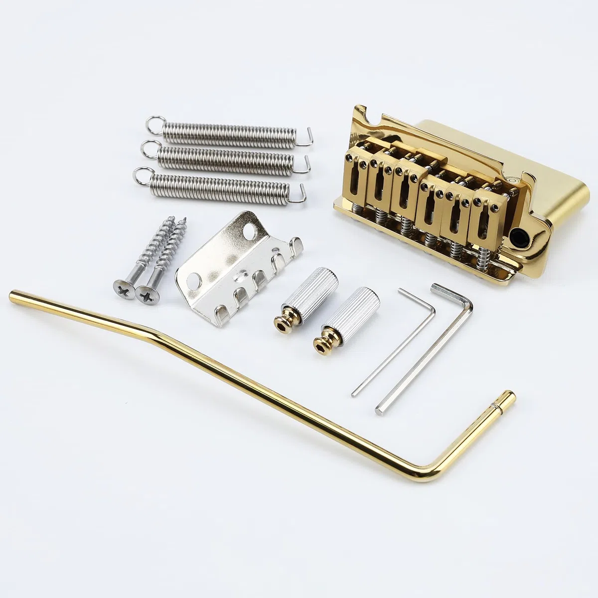 Puente de guitarra eléctrica de 10,5 mm, color dorado, puente de trémolo de 2 puntos, bloque de latón, placa de acero inoxidable, puente de guitarra eléctrica, puente de 6 cuerdas de arranque