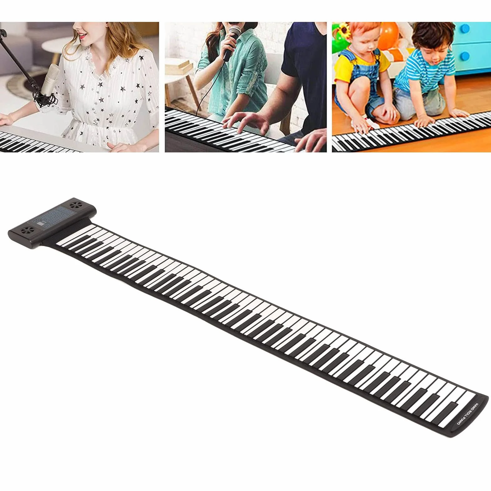 Teclado de Piano Enrollable de 88 Teclas, 28 Tonos, 128 Ritmos, 14 Canciones de Demostración, Función Bluetooth MIDI, Pantalla de Tubo Digital LED, Piano Eléctrico Portátil Plegable para(Negro)