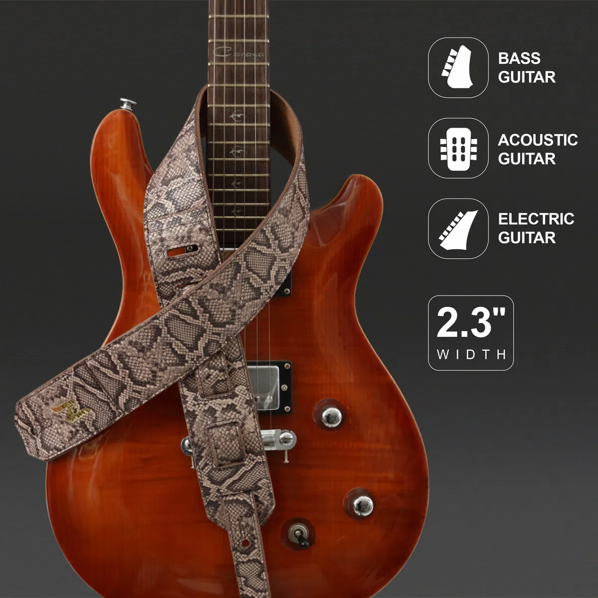 Nefelibata correa de guitarra, 2,3 pulgadas de grano de serpiente mano Cowhide correa de guitarra con acolchado para bajo, guitarras eléctricas y acústicas