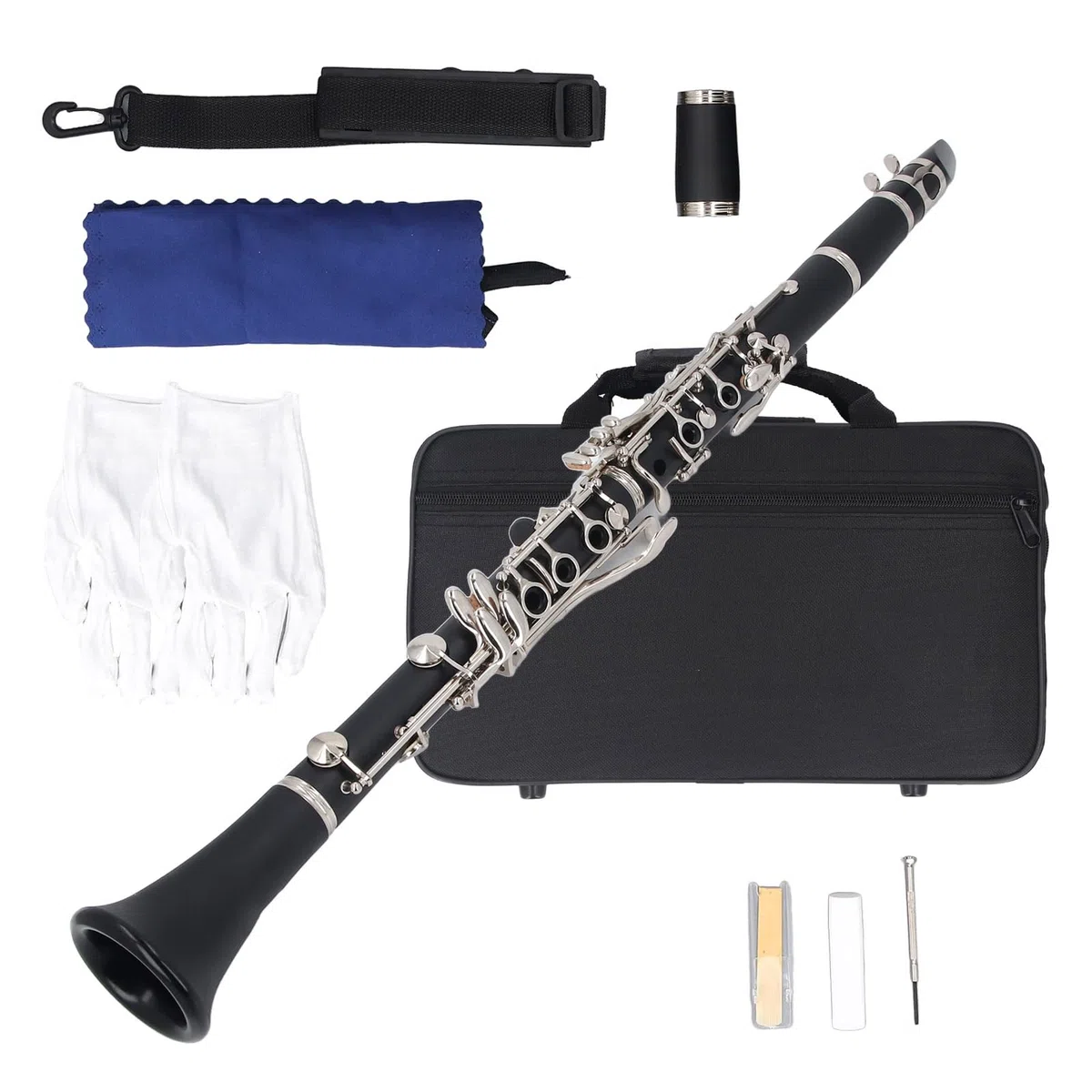 KIMISS Clarinete Plano en Sib para Principiantes, Práctica de Instrumentos de 17 Teclas, Diseño Ligero de Plástico de Ingeniería