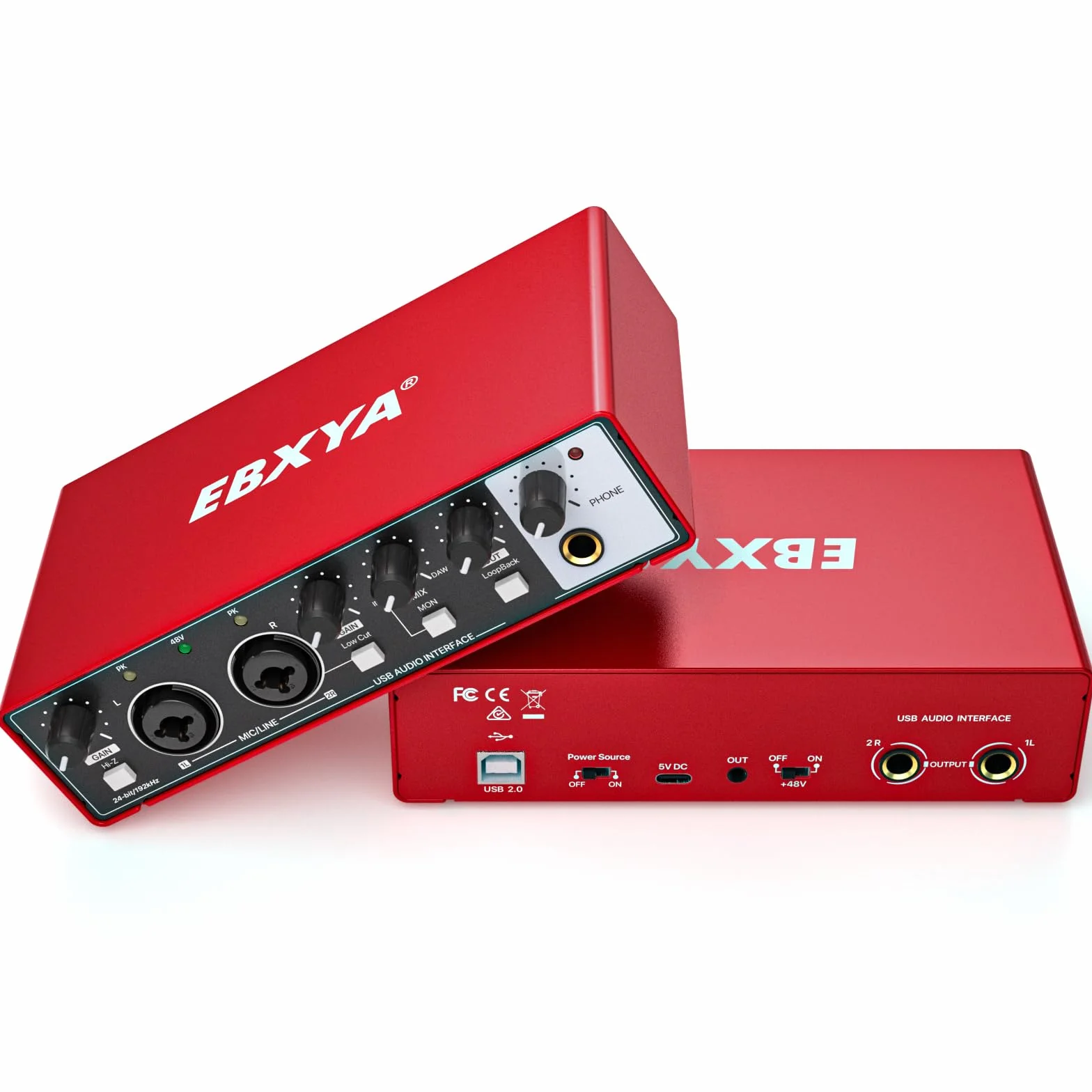 EBXYA USB Audio Interface 24-Bit/192 kHz USB Sound Card Interface with MIC/XLR/Line Inputs, High Fidelity Mic Preamps for Recording Streaming Podcasting(Rojo)