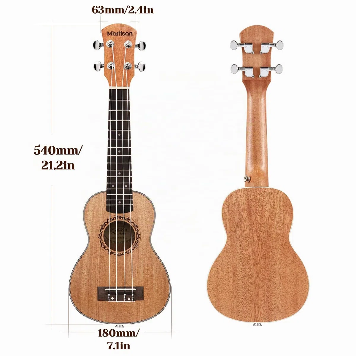 MARTISAN 21in Ukelele soprano Hawaiano Ukulele Aquila Cuerdas Incluye: Funda, Afinador, Cuerdas Extra, Correa Ajustable, Púas
