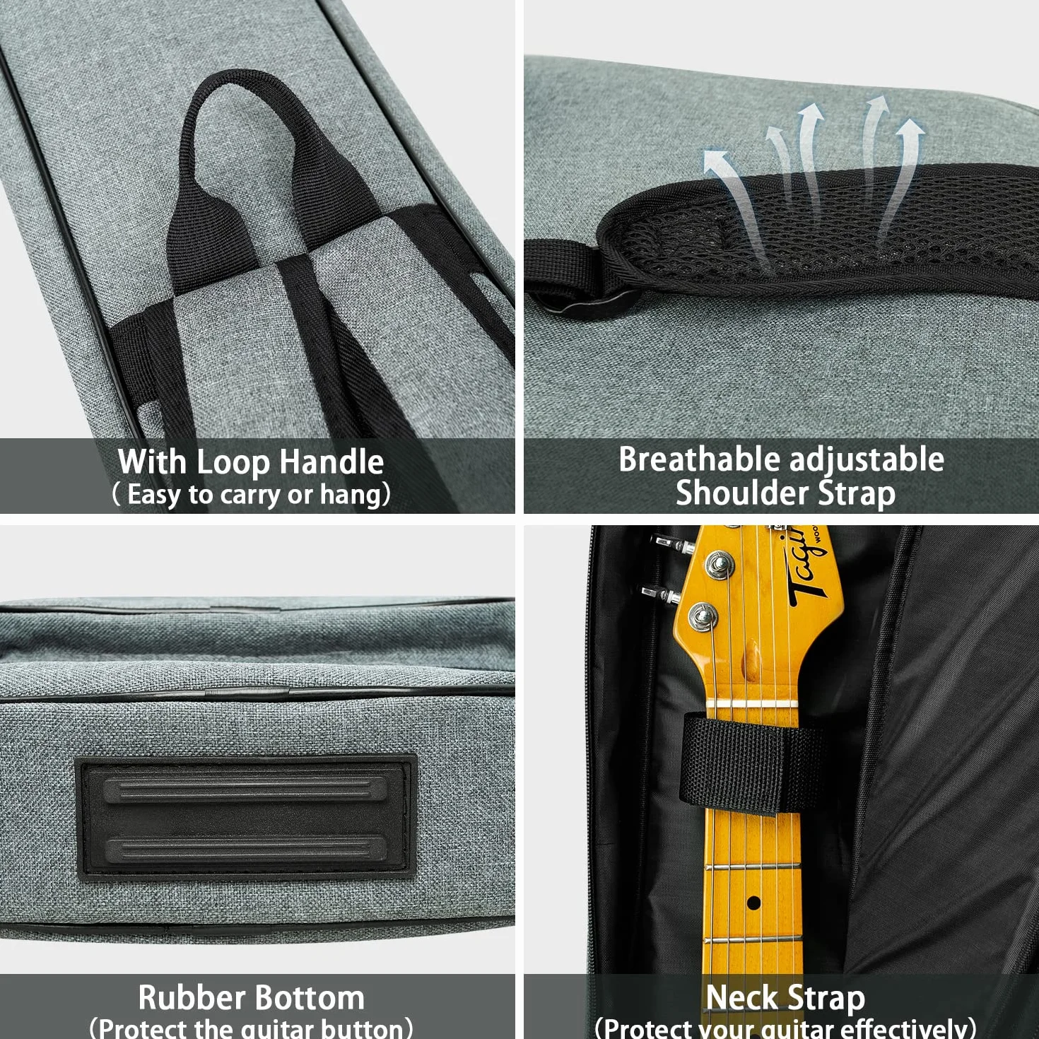Bolsa de guitarra eléctrica, 39 40 pulgadas, bolsa de guitarra eléctrica, funda acolchada de 0.4 pulgadas de grosor, resistente al agua con dos bolsillos, almohadilla protectora para el cuello, gris