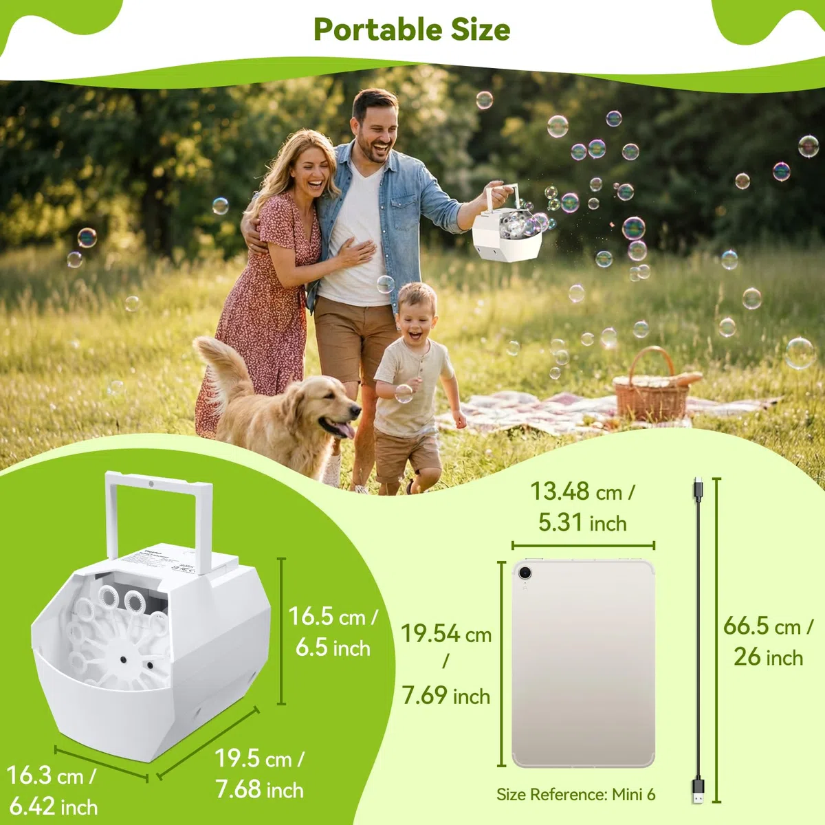 Theefun Máquina de burbujas, soplador automático de burbujas de 500 ml, juguete eléctrico portátil de burbujas para niños y niñas, al aire libre, interiores, fiestas, bodas, cumpleaños, alimentado por