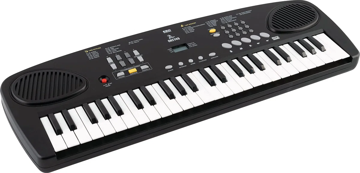 EKO Keyboards Okey - Teclado digital portátil de 49 teclas, 49 teclas, 49 teclas, mini 4 octavas, 129 sonidos, 100 estilos, compacto y ligero, ideal para la escuela secundaria, incluye estuche