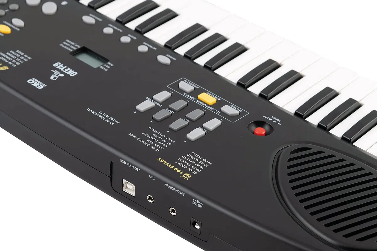 EKO Keyboards Okey - Teclado digital portátil de 49 teclas, 49 teclas, 49 teclas, mini 4 octavas, 129 sonidos, 100 estilos, compacto y ligero, ideal para la escuela secundaria, incluye estuche