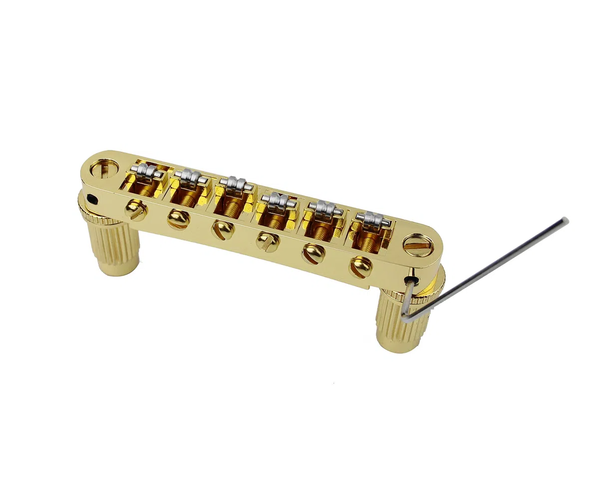 Guyker - Barra de parada de puente para guitarra Tremolo TM85 y GM005 Tune-O-Matic - Pieza de repuesto compatible con Les Paul LP SG 6 cuerdas guitarras eléctricas, negro y dorado