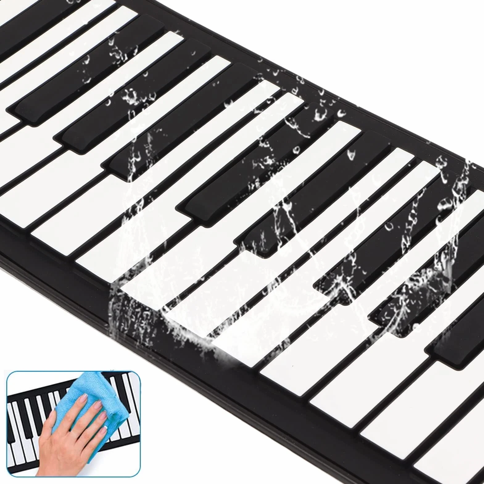 Teclado de Piano Enrollable de 88 Teclas, 28 Tonos, 128 Ritmos, 14 Canciones de Demostración, Función Bluetooth MIDI, Pantalla de Tubo Digital LED, Piano Eléctrico Portátil Plegable para(Negro)
