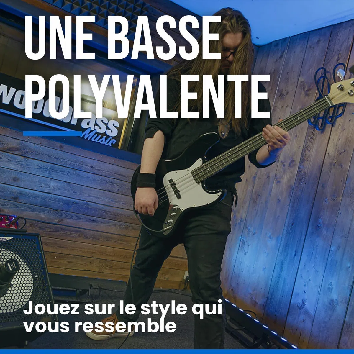 Bajo eléctrico Woodbrass JB100 Sunburst – Guitarra baja versátil ideal para principiantes – Cuerpo forma JB Tilo americano Tecla de arce – Estilo rock, pop, funk, country, hard, metal