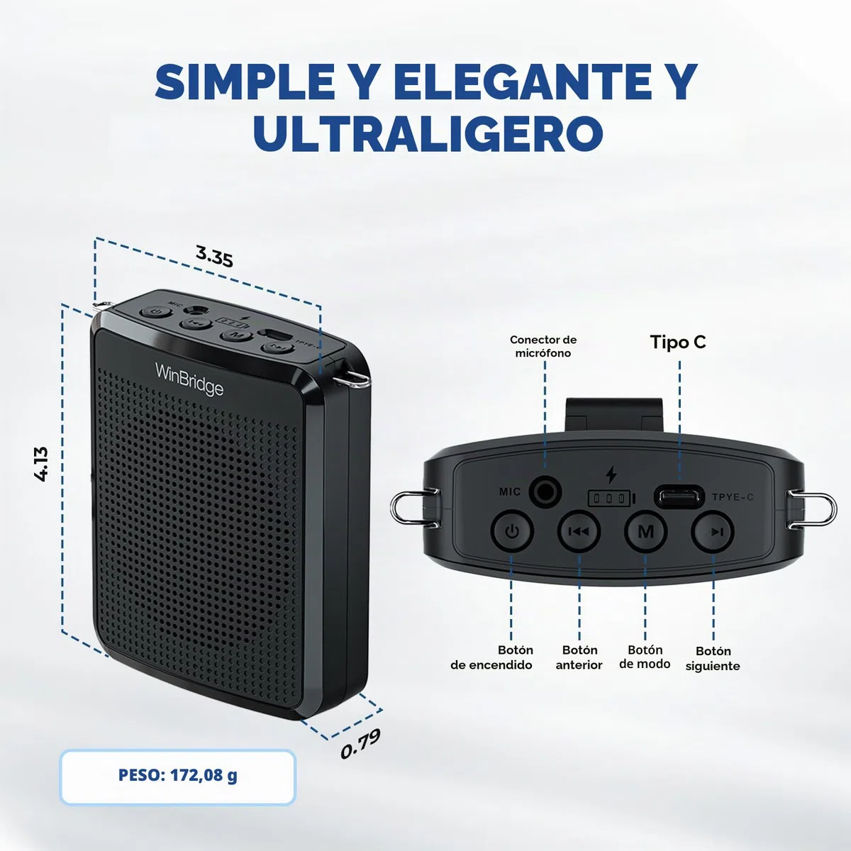WinBridge - Amplificador de Voz con micrófono portátil, micrófono de Profesor para Aula, Altavoz de guía turística, micrófono de Auriculares para Instructor de Grupo, micrófono megáfono, Sonido Claro