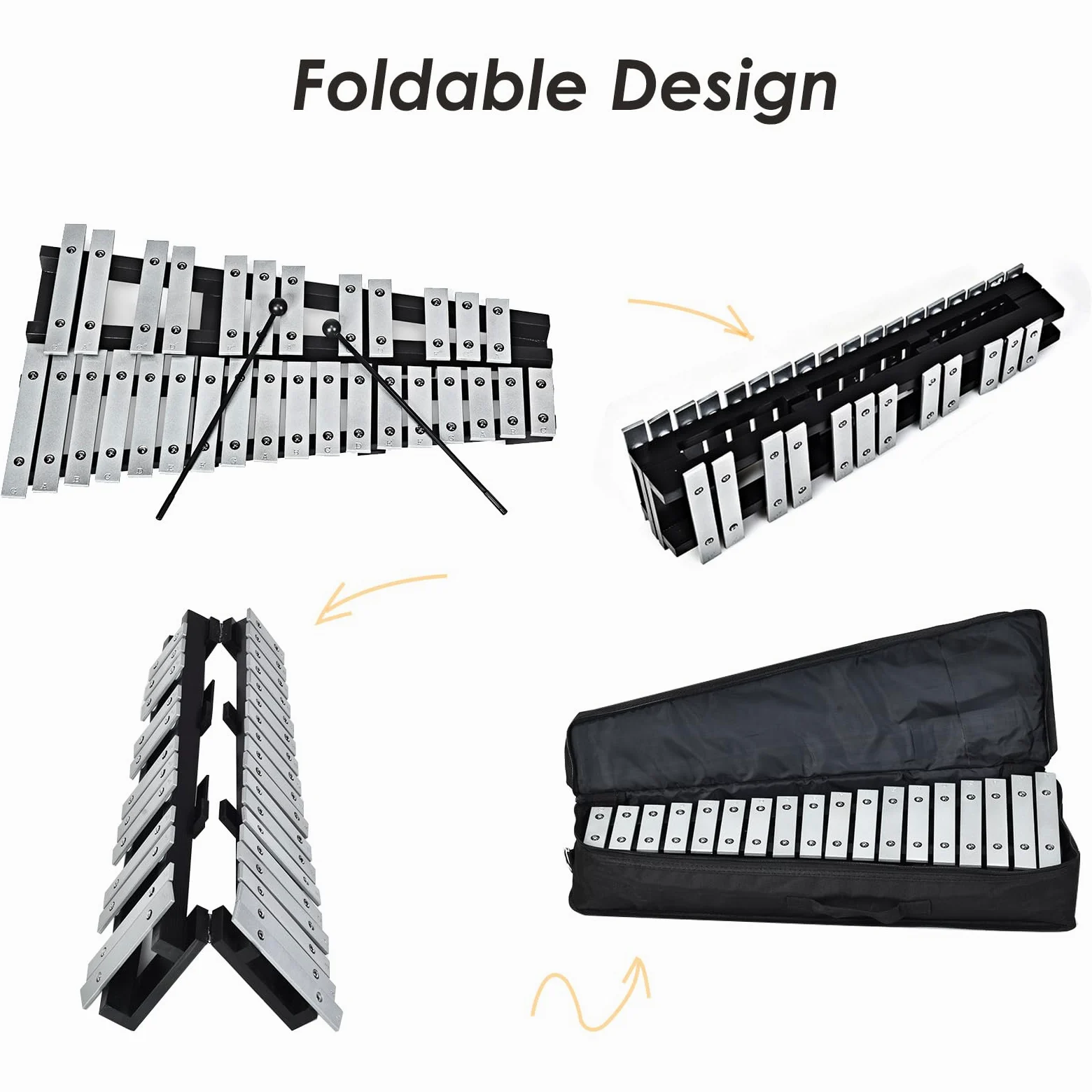 KOMFOTTEU Xilófono de 30 Notas, Instrumento de Percusión con Teclas de Aluminio y 2 Mazos, Carillón Infantil con Bolsa de Transporte, Instrumento Musical para Niños y Adultos