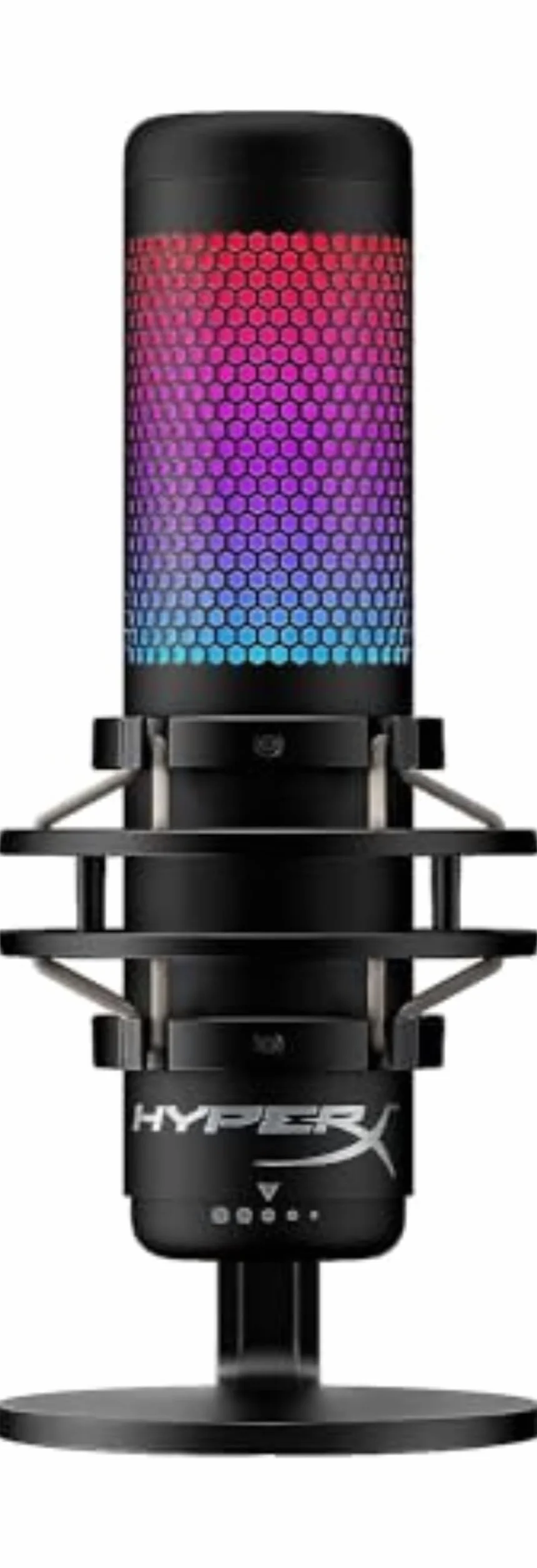 HyperX QuadCast S - Micrófono de condensador USB, iluminación RGB, soporte de choque antivibración, cuatro patrones polares, filtro pop, control de ganancia, para PC, PS4, PS5 y Mac, Negro