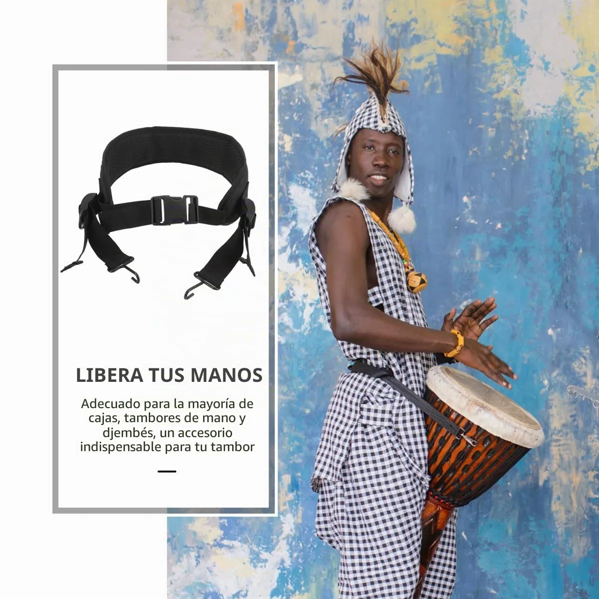 Cinturón de Djembe, Enganche Ajustable de Nailon Negro, Correa de Tambor de Percusión Engrosada para Tambor de Mano