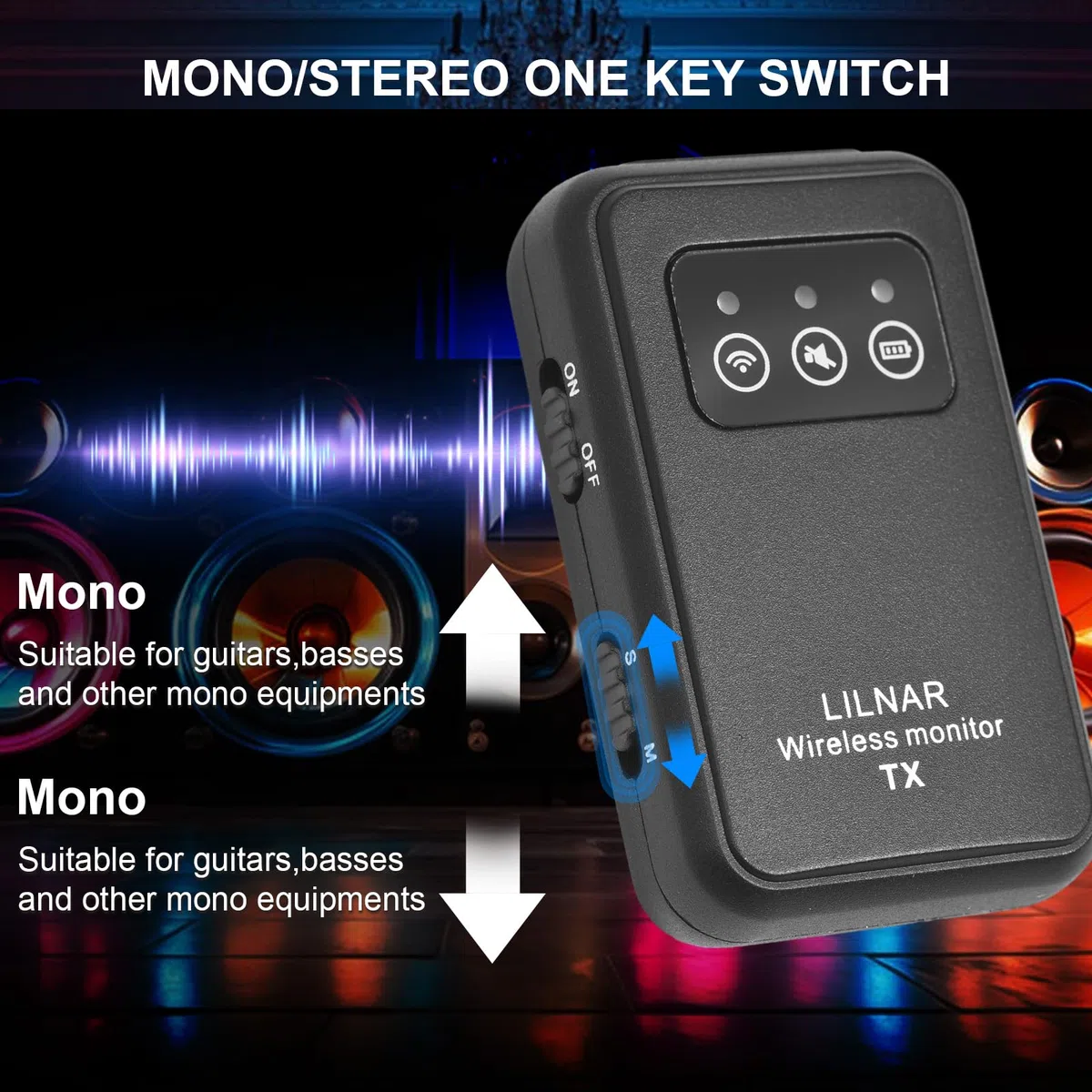 Sistema inalámbrico de monitor de oído 2.4G Sistema IEM inalámbrico con transmisor receptor Emparejamiento automático Monitor de oído profesional para computadora Teléfono Tarjeta de sonido Ban