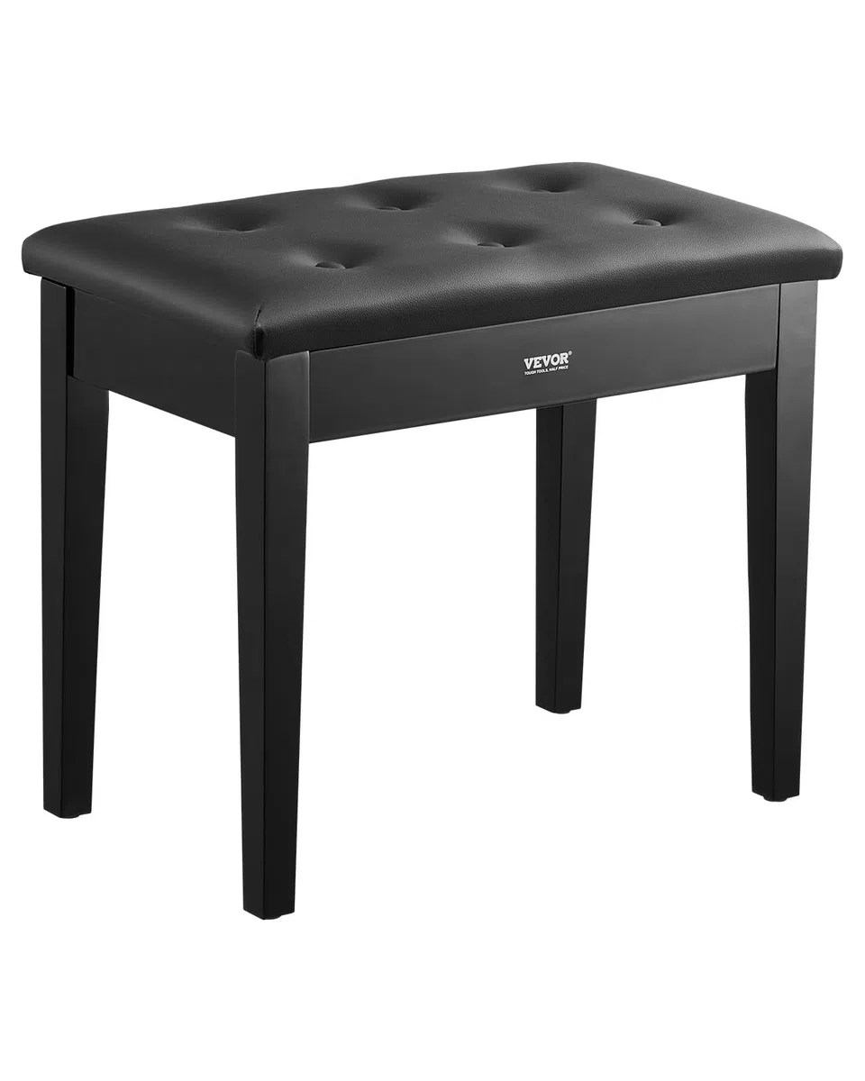 VEVOR Banco de Piano 560 x 350 x 485 mm Silla de Piano con Cojín Acolchado de Alta Densidad Almacenamiento para Libros de Música Taburete de Madera para Piano para Tocador, Sala de Estar, Dormitorio