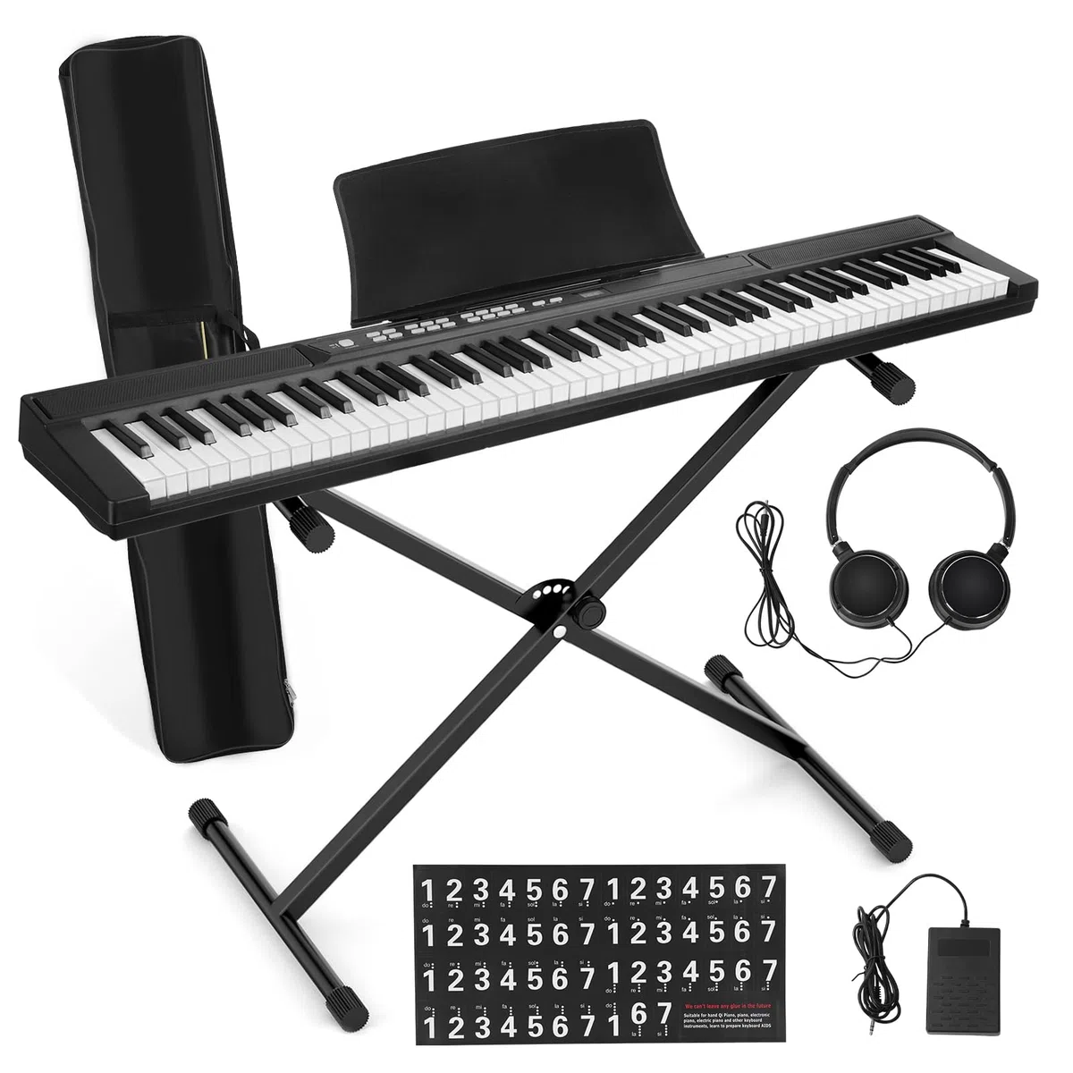 Piano digital de 88 teclas, teclado semi-pesado de tamaño completo con pedal de sustain y alimentación, piano eléctrico portátil para principiantes profesionales, incluye soporte, estuche de
