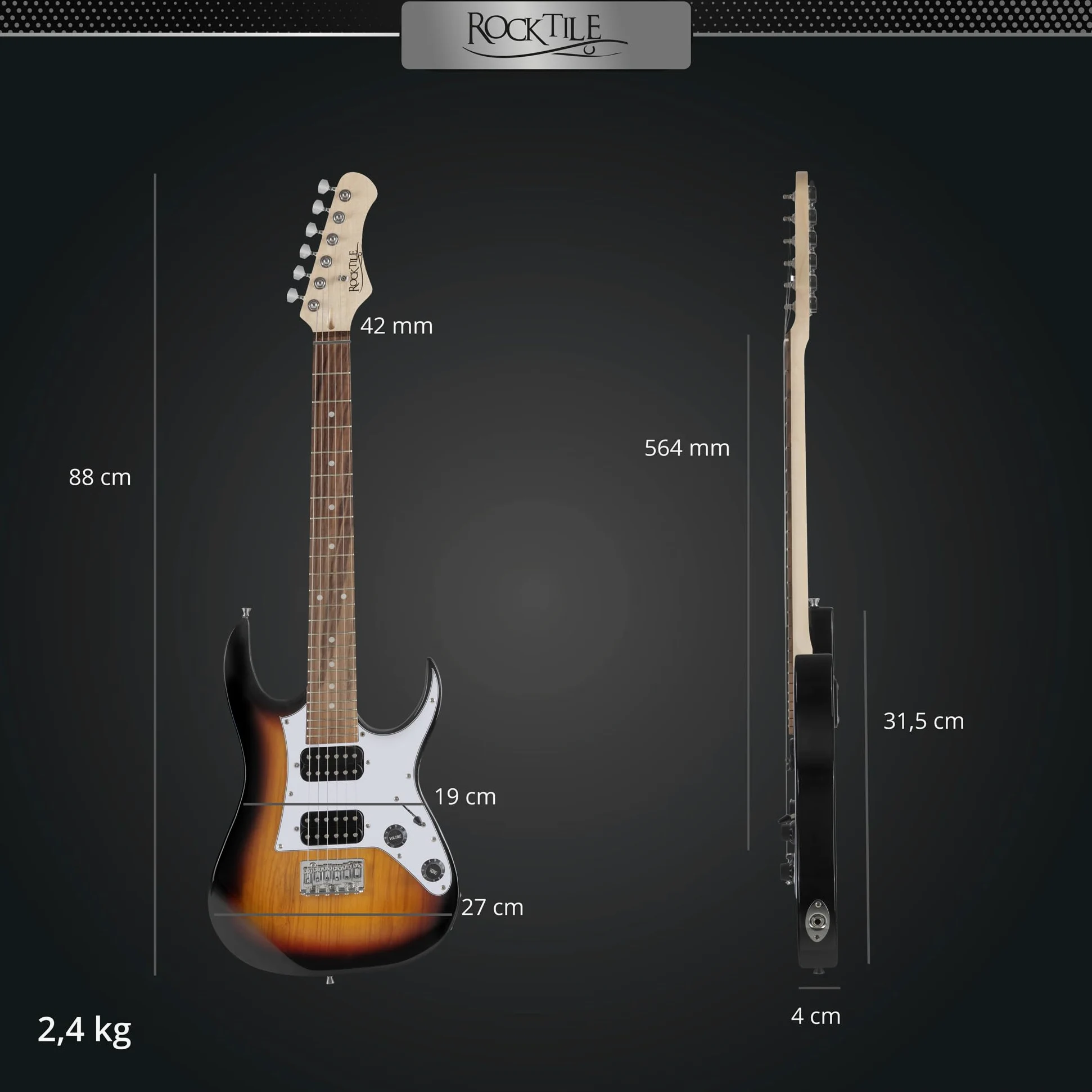 Rocktile Youngster YS-1SB 3/4 Guitarra Eléctrica Sunburst, General | Modelo: YS-1SB, Apto para edades de aproximadamente 6 a 12 años, Peso: 2, 4 kg, Número de cuerdas: 6, Orientación: Diestros