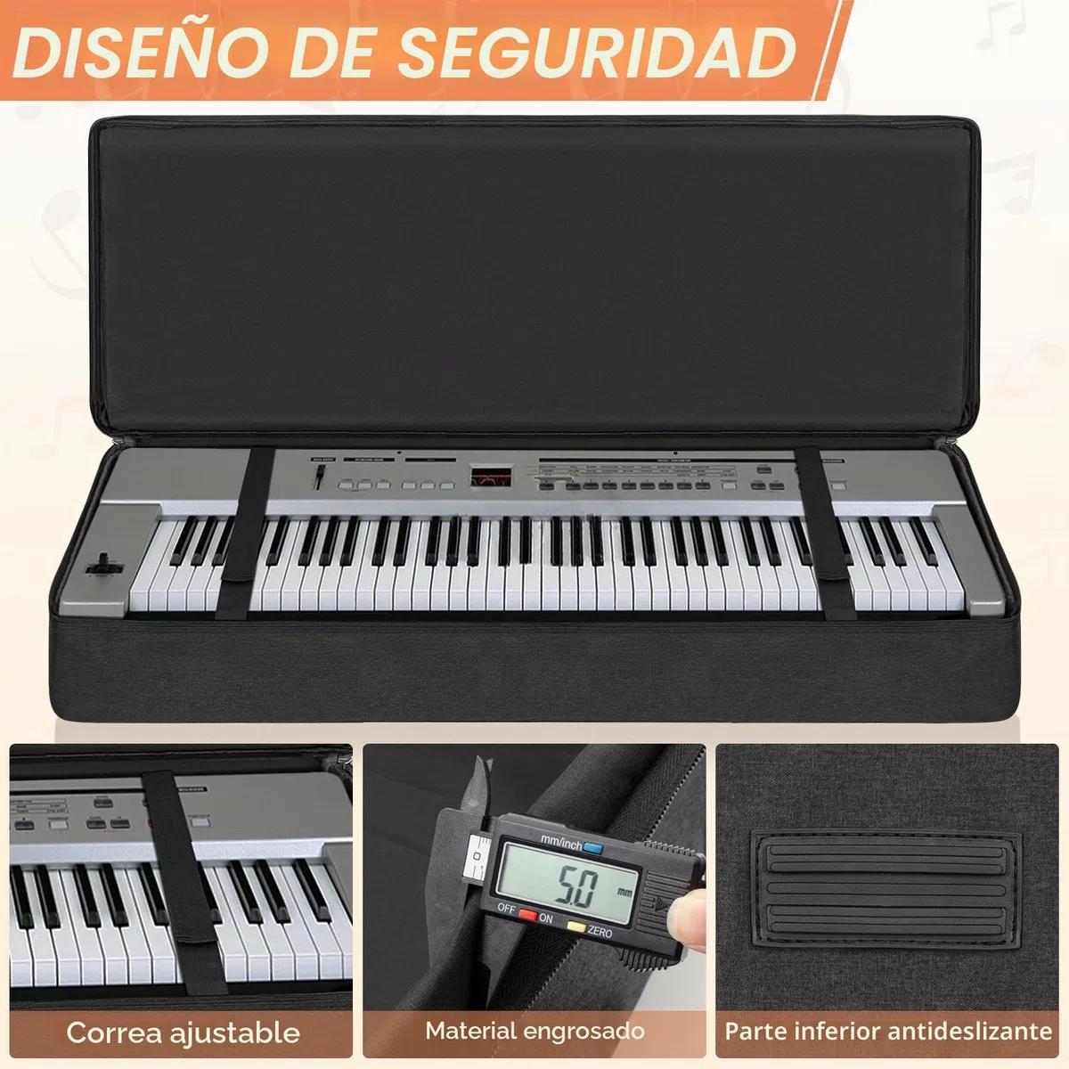 OUOUTMEE Funda para teclado electrónico 76 teclas, tela Oxford 600D, negro, impermeable, 10 mm borde, cuatro protectores de esquina
