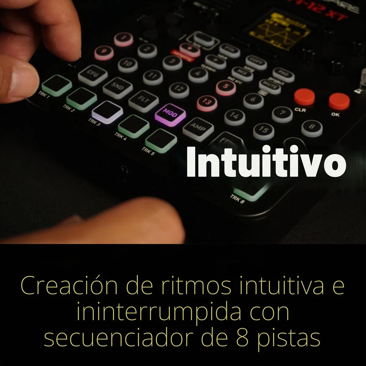 Sonicware Lofi-12 XT [Lo-fi Groovebox & Sampler] Muestreo retro con modo sampler de 12 bits, secuenciador por pasos de 8 pistas, 26 efectos, 15 pads sensibles a la velocidad con LED RGB