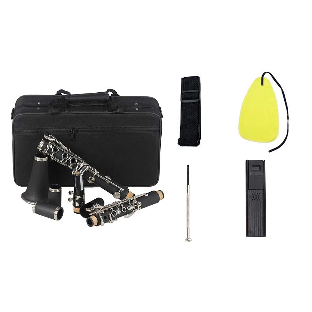 Fyearfly Bb Flat Clarinete Baquelita Llaves de Plata Instrumento de Viento de Madera con funda, lengüeta, paño de limpieza, mini destornillador, calidad asequible para los entusiastas de la música