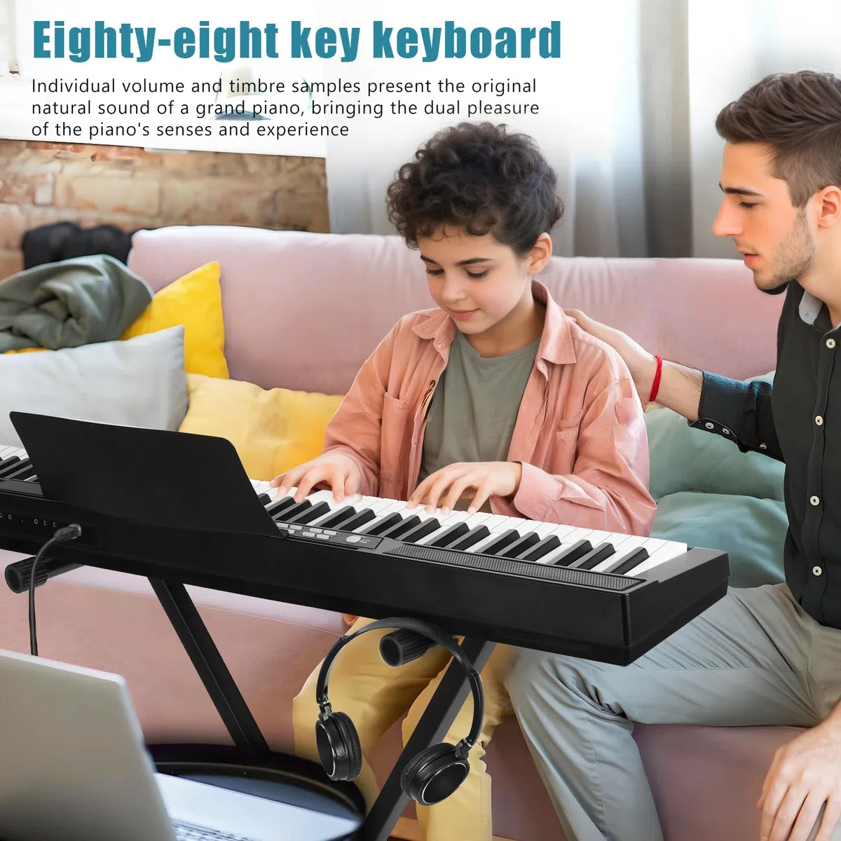Piano digital de 88 teclas, teclado semi-pesado de tamaño completo con pedal de sustain y alimentación, piano eléctrico portátil para principiantes profesionales, incluye soporte, estuche de