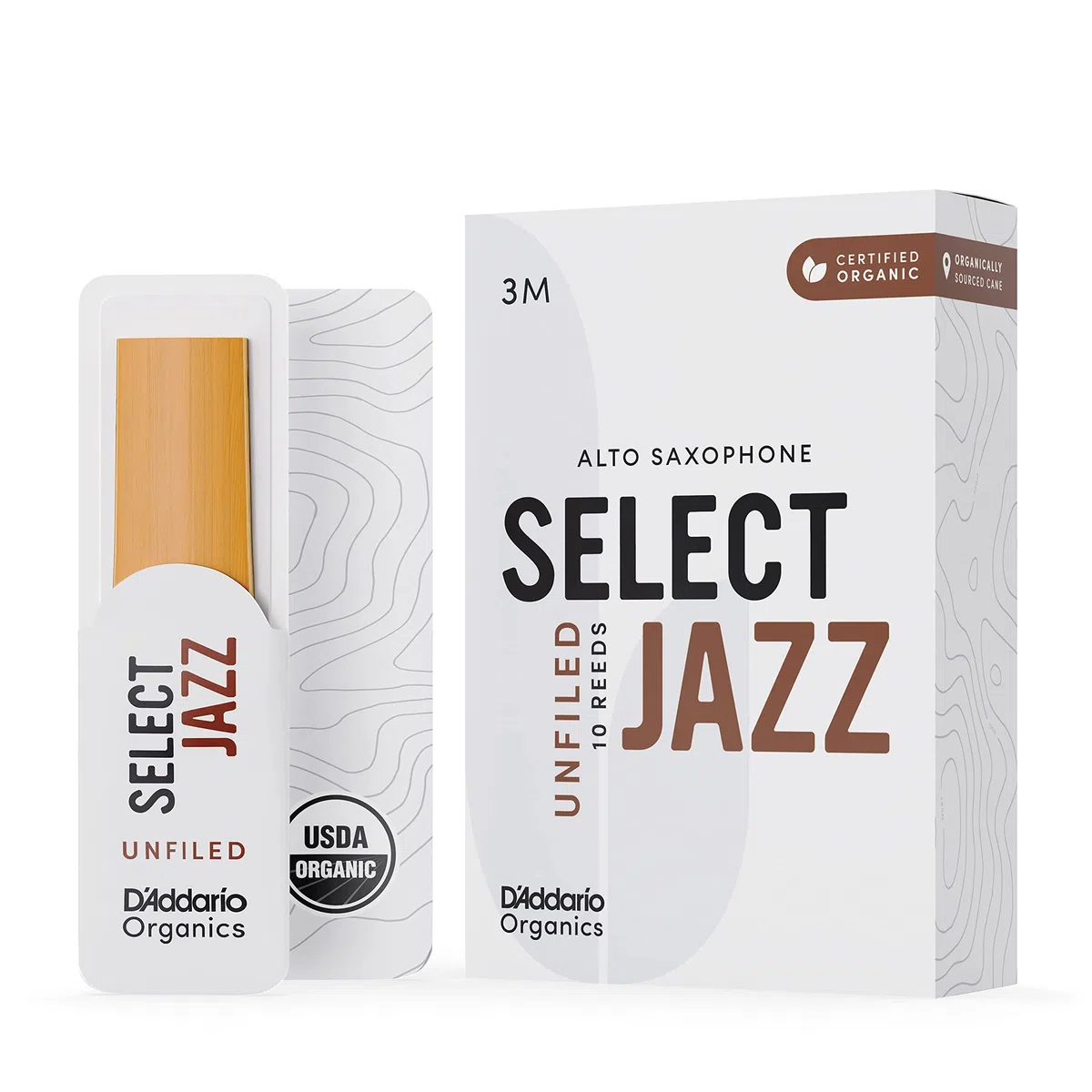 D'Addario Orgánico Select Jazz Unfiled Alto Cañas para Saxofón - Cañas de Saxo - La Primera y única Caña Ecológica - 3 Medio, 5 Paquete