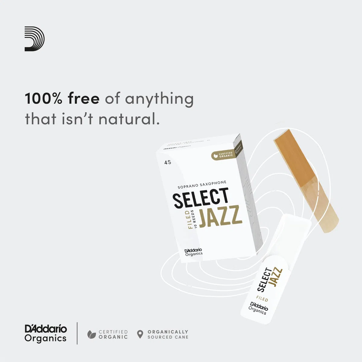 Cañas D'Addario Organic Select Jazz para saxofón tenor, sin lengüeta, fuerza 2 blanda, paquete de 25