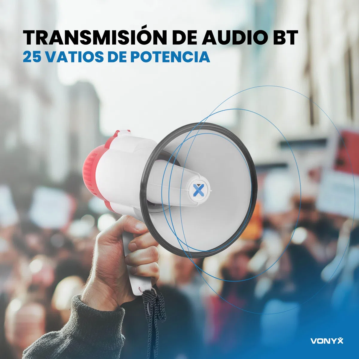 Vonyx MEG025 Megáfono Portátil con Bluetooth de 25W, 800m de Alcance, entradas USB/MicroSD, Sirena, Función de grabación, Megáfono de Mano con Batería Recargable para Eventos en Interior/Exterior