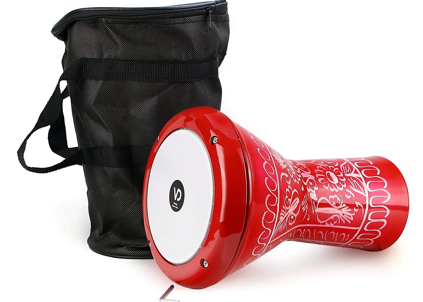 Darbuka - Tambor de percusión para niños orientales (aluminio fundido, grabado a mano), color rojo
