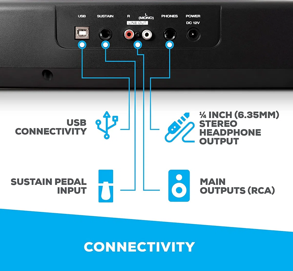 Alesis Recital con pedal de sustain SP-2 y auriculares de estudio HDH40 - Teclado de Piano Digital Eléctrico con 88 Teclas Semipesadas de Tamaño Completo, pedal de piano y auriculares